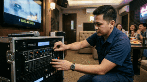 Gabay sa pag-aayos ng mga controls ng karaoke machine.