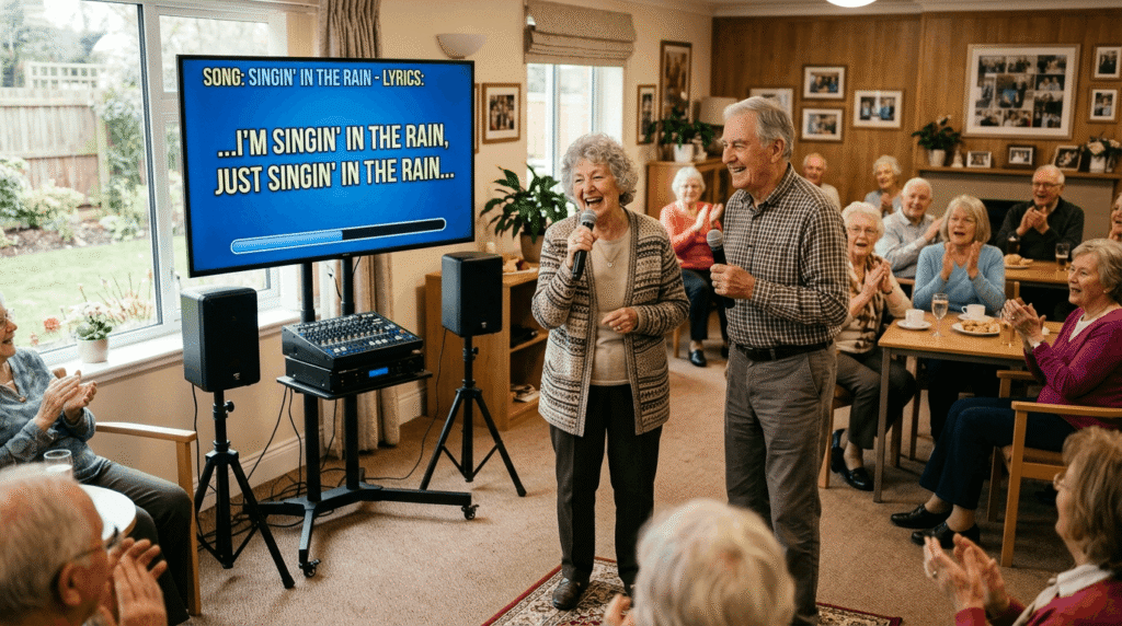 Karaoke system setup na madaling gamitin para sa mga matatanda.